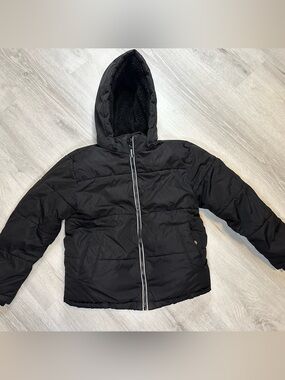 Kids Black Hooded Puffer Jacket